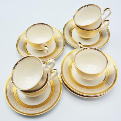 China Real Fashinable Sustainable Gold Cup / Saucer Set Tea Set Coffee Set Gold Rim for sale