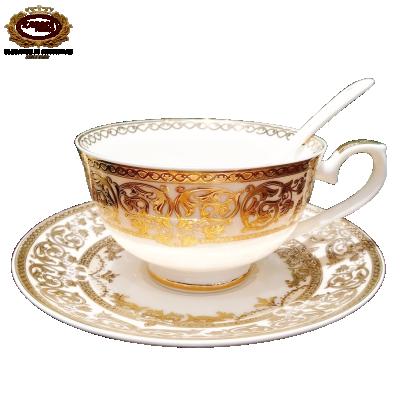 China Viable high quality embossed pure gold porcelain bone china ceramic coffee and tea set for home&hotel for sale