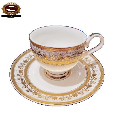 China Traditional high quality embossed real gold bone china dinnerware bone china coffee and tea cup set for home&hotel for sale