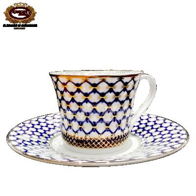 China Sustainable high quality embossed real gold bone china dinnerware bone china coffee and tea cup set for home&hotel for sale