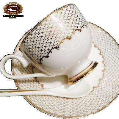 China Real durable high quality embossed gold china coffee and tea set for home&hotel for sale