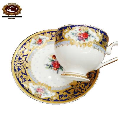 China Real viable high quality embossed gold bone china porcelain tableware coffee and tea cup sets for home&hotel for sale