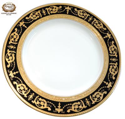 China Royal style embossed gold porcelain dinnerware set workable for 12 people for sale