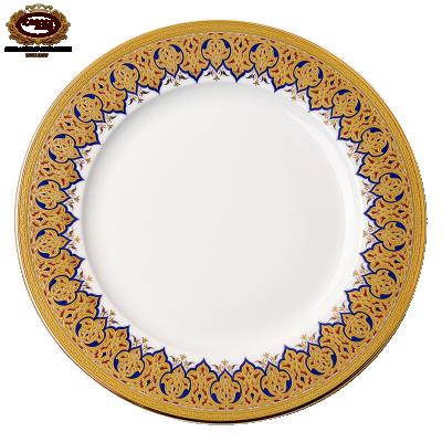 China Gold Ceramic Round Dishes Sustainable Porcelain Embossed Exclusive Tableware for sale