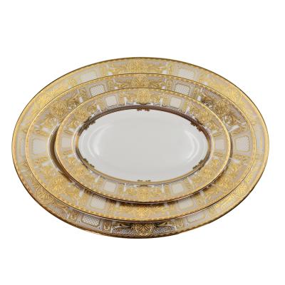 China 24K Embossed Gold Rim Dish Thin Layer Gold Dish Set Dish Decor Set Viable Royal Luxury Royal Classic Gold for sale