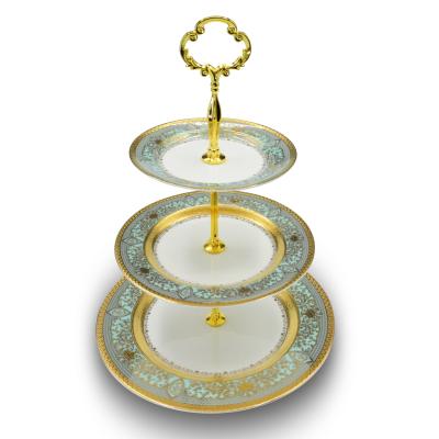 China Old Sustainable Cake Set 24K Shiny Gold Plated Luxury Dinner Set for sale