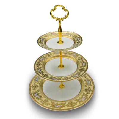 China Sustainable Luxury Embossed Gold Plated Dinner Set Cake Set Luxury Gold for sale