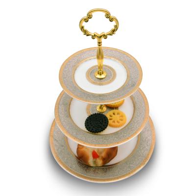 China Sustainable 24k Gold Plated Cake Set Sweet Cake Plate Gold Dinner Set for sale