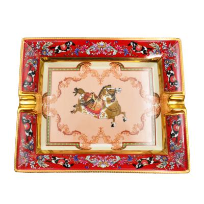 China Gold Plated 24K Embossed Gold Ashtray Luxury Hand Painted Gold For Cigar for sale