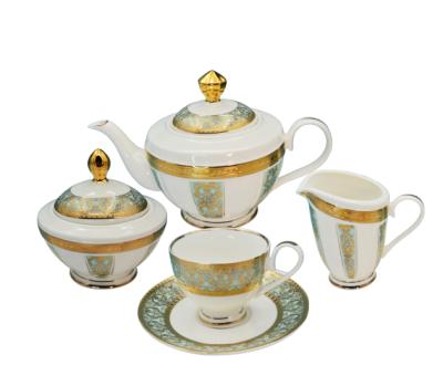 China Viable gold tea set tea cup& saucers embossed gold decoration dinnerware set for sale