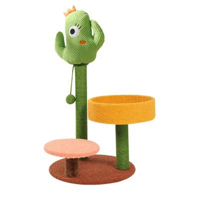 China Durable Novelty Style Sisal Cactus Cat Scratching Tower With Interactive Ball for sale