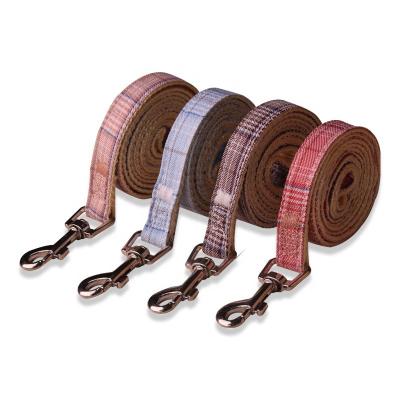 China Sustainable Hot Sale Color Plaid Pet Leather Adjustable Pet Pull Rope for sale