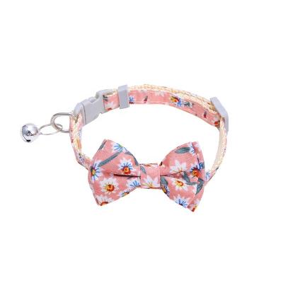 China Thoughtful Cute Design Cloth Cat Collar With Bell Comfortable Adjustable Bow Knot for sale