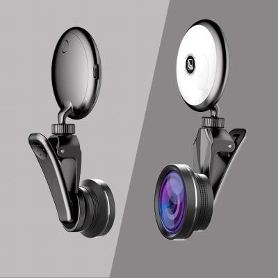 China 50X HD Lens RK19s Led Fill Light Selfie Ring Light With Wide Angle Phone Lens Fisheye Lens Macro for sale