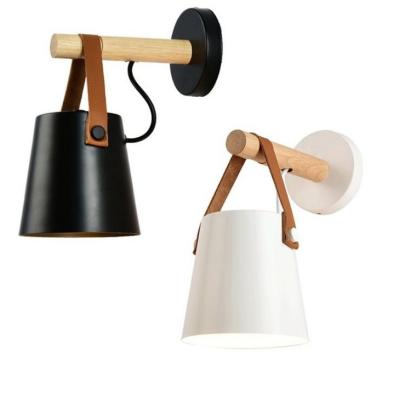 China Modern Nordic popular hotel sell modern decorative leather wood scone wall lamp bedside energy saving reading lamp for sale