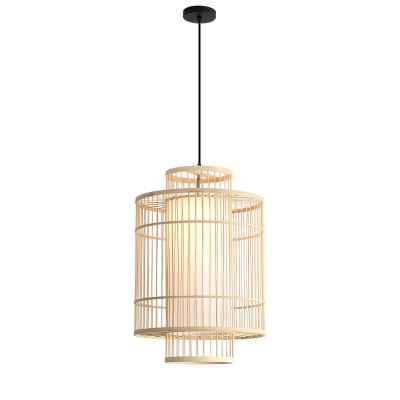 China China factory direct sale modern simple bamboo handcrafted pendant lamp cylinder cage hanging light for sale