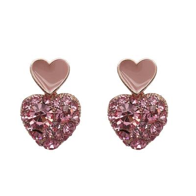 China Popular 925 Silver Single Needle Heart Pink Heart Earrings Stud Earrings for sale