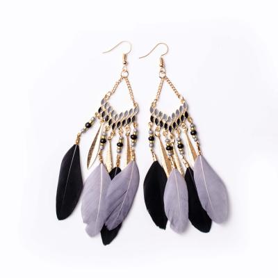 China 2020 Retro FASHIONABLE New Boho Feather Border Bead Long Fringed Earrings For Girls for sale