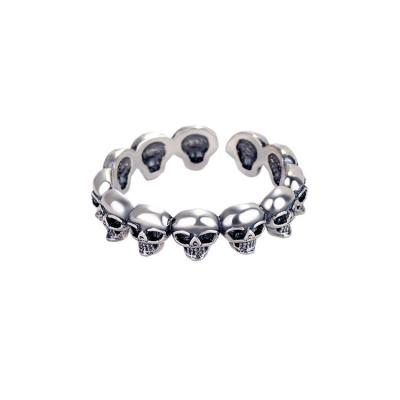 China 2020 TRENDY sterling silver adjustable ring retro old fashion S925 skull style Thai silver punk opening for sale