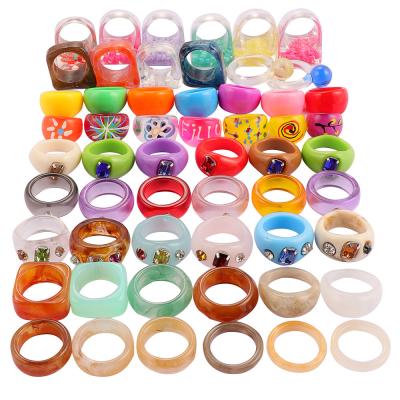 China 2021 Wholesale Multicolor Irregular Marble Pattern Ring Resin Cute Acrylic Resin Rings For Women Girls for sale