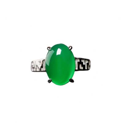 China TRENDY natural green jade s925 sterling silver retro mother's day gift stylish hollow ring for sale