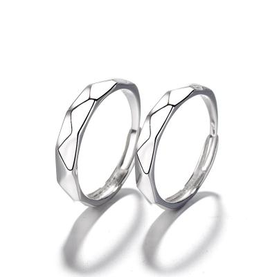 China Romantic Simple Geometric Living Mouth Fashion Couples Light Body Diamond s925 Sterling Silver Adjustable Ring for sale