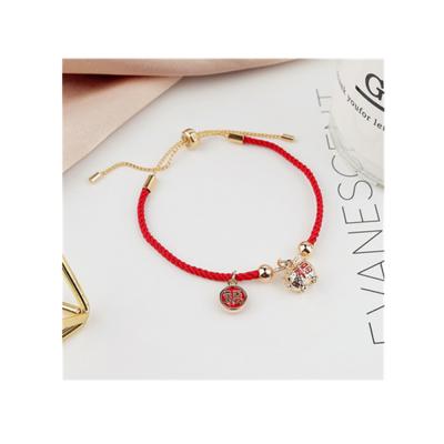 China FASHIONABLE Chinese Style Pig Transfer Red Rope Bangle Bracelet Lucky Gold Adjustable Women Small for sale