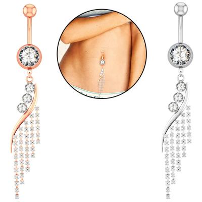 China 2020 FASHIONABLE Europe and the United States new diamond tassel navel nail-together pierced body jewelry belly chain for sale