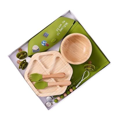 China BPA Free BPA Free Baby Teether Set Suction Bamboo Feeding Plate Bowl Set With Fork Spoon And Bib for sale