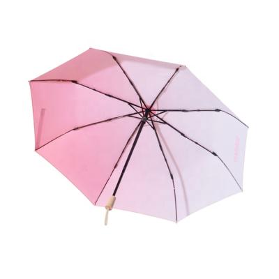 China New Style 3 Novelty Fold Fold Umbrella Wooden Handle Fiberglass Ribs Aluminum Shaft Fashion Umbrellas for sale