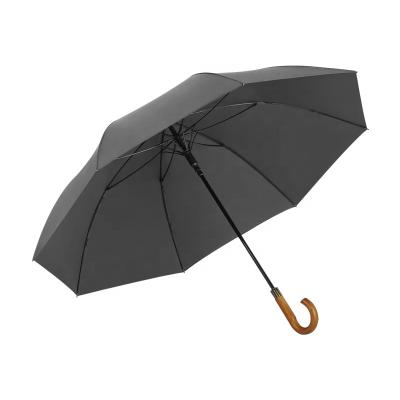 China CLASSIC High Quality Windproof Double Canopy Oversized Fiberglass Golf Umbrella with Wooden Handle and Custom Logo for sale