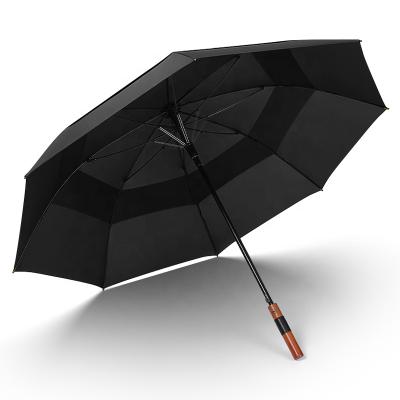 China CLASSIC Wood Double Umbrella Jumbo Windproof Canopy Golf Umbrella Black Waist Handle Golf Umbrella for sale