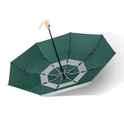 China All In 1 Light Weight Double Sunshade Bamboo Umbrella Canopy Automatic Opening Umbrella With Silver UV Coating for sale