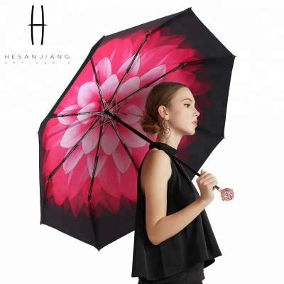 China Easily Brand Fold Umbrella Double Layer Modern Ladies Shape Luxury Sun Umbrella With Exquisite Ball Handle for sale