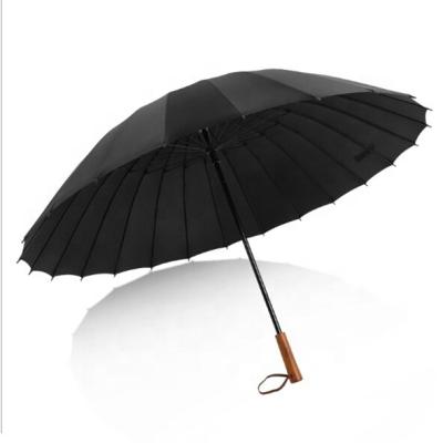 China Manual Umbrella 24K Rain Open Hanging Windproof Upright Umbrella With Wooden Handle for sale