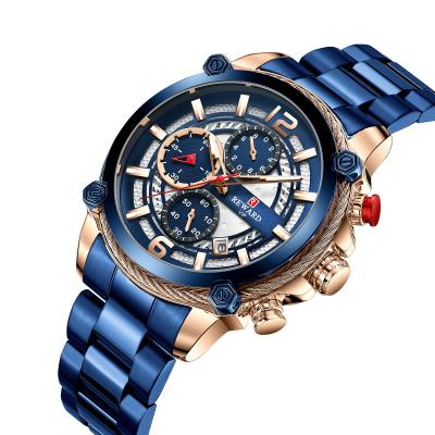 China Chronograph Award Watches Quartz Stainless Steel Waterproof 3ATM Mens Luxury Blue Wrist Watch Small MOQ for sale