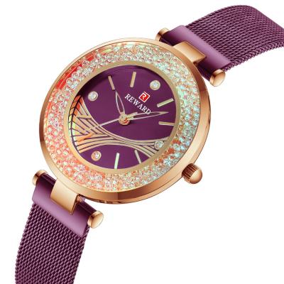 China Waterproof Reward Branded Diamond Face Vogue Watches Lady Color Changing Elegant Glass Wrist Luxury Dropship Small MOQ for sale