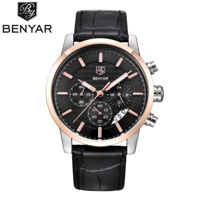 China Benyar Day/Date Famous Brand Designer Mens Watch 5104 Genuine Leather Luxury Men's Benyar Watch for sale