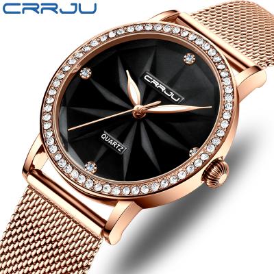 China Dimond Design Crrju Band Ladies Girl Waterproof Elegant Case 3 Hands Milanese Summer Vacation Dress Watches for sale