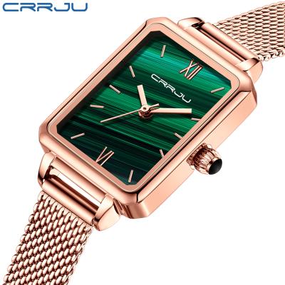 China Crrju Hot Selling Small Square Green Mesh Bracelet Water Resistant Lola Style Rose Green Women Luxury Watches High Quality for sale