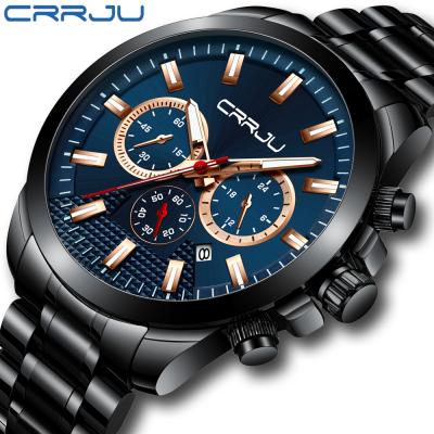 China Crrju New Design Men's Chronograph 6 Hands Stainless Steel Quartz Strap Watch Crrju Multifunctional Men's Business Watch for sale