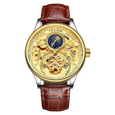 China Vogue Automatic Classic Classic Slim Case Design Gold Watch TEVISE Date TEVISE Skeleton Calfskin Band Calfskin Band Watch for sale