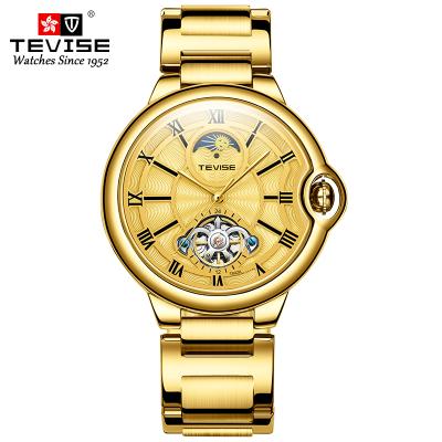 China New Tevise Automatic Top Crown Watch Unqiue Dial Moon Phase Design Fashion Tevise Date Man Clock Watch In Stock for sale