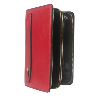 China Double Row Zipper Fashion Women Leather Wallet Coffee Leather Zipper Card Holder Long Wallet for sale