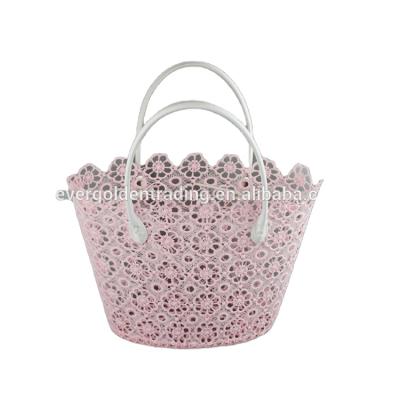 China Fashion Classic Girls Lace Up Travel Handbags Weekend Lace Beach Bags With Handle Basket Lace Eco-friendly Storage Baskets for sale