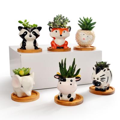 China cute & Low Price Mini Small Owl Fox Cute Design Animal Set Ceramic Succulent Planter Flower Plant Pots for sale