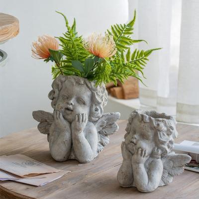 China Wholesale Price CLASSIC Light Planter Angel Garden Figurine Flower Pot Cement Head Face Plant for sale