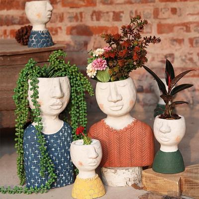 China Wholesale Home Human Head Planter CLASSIC Mini Succulent Design Flower Pot Face Color Cement Plant Shape for sale