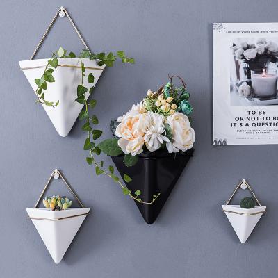 China Wholesale Modern Porcelain Triangle Wall Hanging Nordic Medium Temperature Reinforced Hydroponic Ceramic Flower Pot for sale