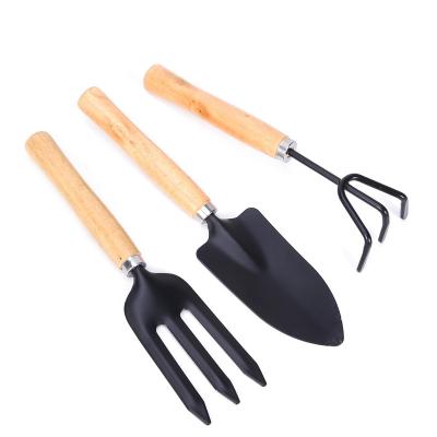 China Garden Tools Portable 3pcs Gardening Tools and Equipment Garden Flower Cultivating Wooden Mini House Hand Plant Tool Set for sale